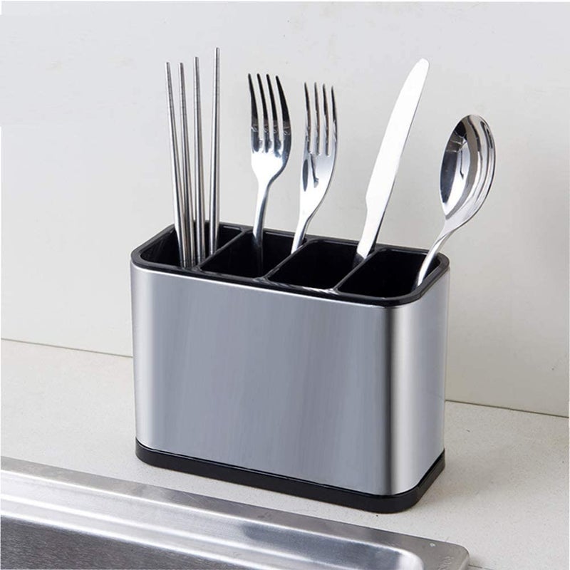 TESOT Silverware Caddy Utensil Caddy Spoon Holder with 4 Divided Compartments, Sturdy Stainless Steel, Rust Proof - Image 4